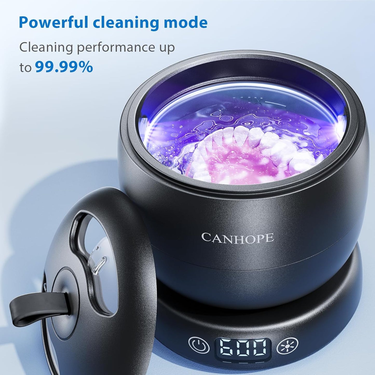 Ultrasonic Retainer Cleaner Machine, 42kHz Professional for Dentures, Aligners, Mouth Guards, Jewelry - IPX7 Waterproof Durable Removable Base and Top Cover, 3 Timer Settings, Quiet Black