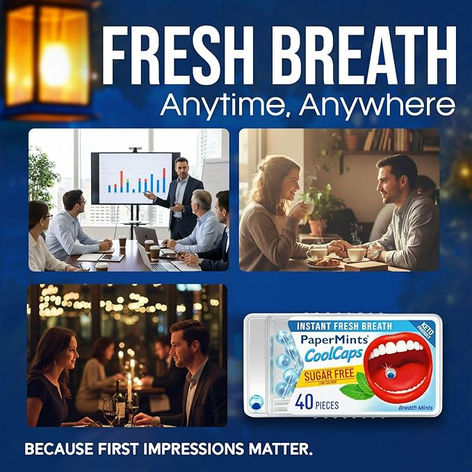 Papermints Coolcaps Sugar-Free Breath Mints 24 x 40-pack. Keto-Friendly Gut Cleanse Breath Freshener Bad Breath Treatment for Dry Mouth & Halitosis. Mouthwash Travel size.