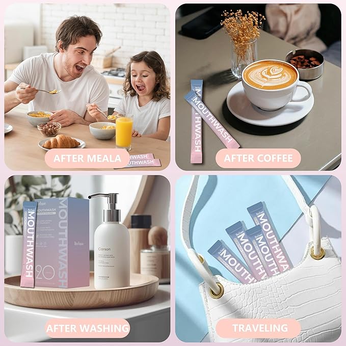 Travel Size Mouthwash, Peach Oolong Flavor, Alcohol-Free, 20-Pack Portable Packets, 0.5 Fl Oz Each, Long-Lasting Freshness (20)