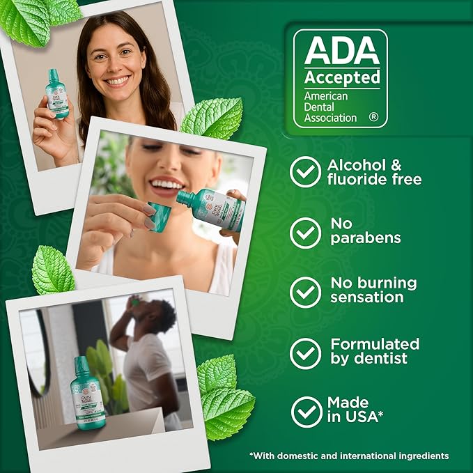 GuruNanda Fresh Breath Mouthwash, ADA-Accepted, Alcohol & Fluoride-Free, Sodium Chlorite, Essential Oils & Vitamins, 12-Hrs Fresh Breath, Wild Mint, 3 oz (Pack of 2)