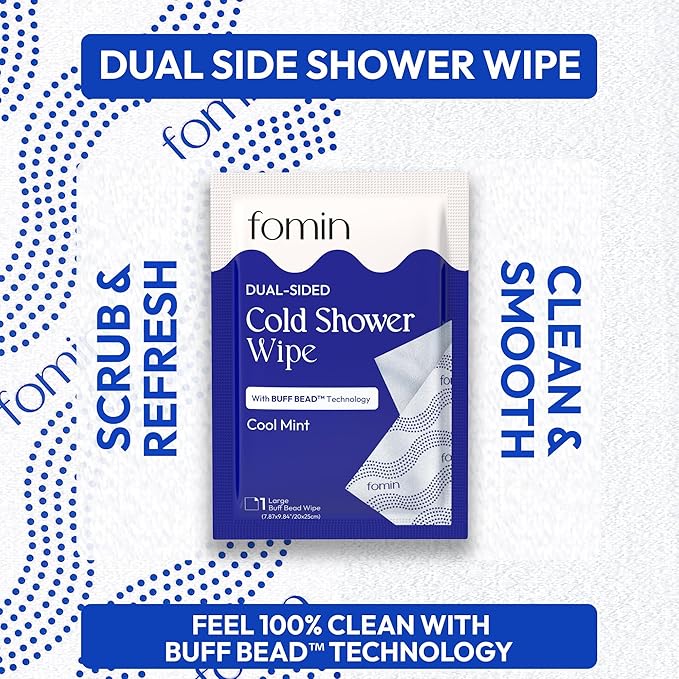 FOMIN Travel Cold Shower Wipes - 20 Pack - No Rinse XL Bathing Wipes with Vitamin E - Fragrance-Free Full Body Wipe for Adults - Individually Wrapped Waterless Bath Wipe for Hygiene, Camping, & Gym