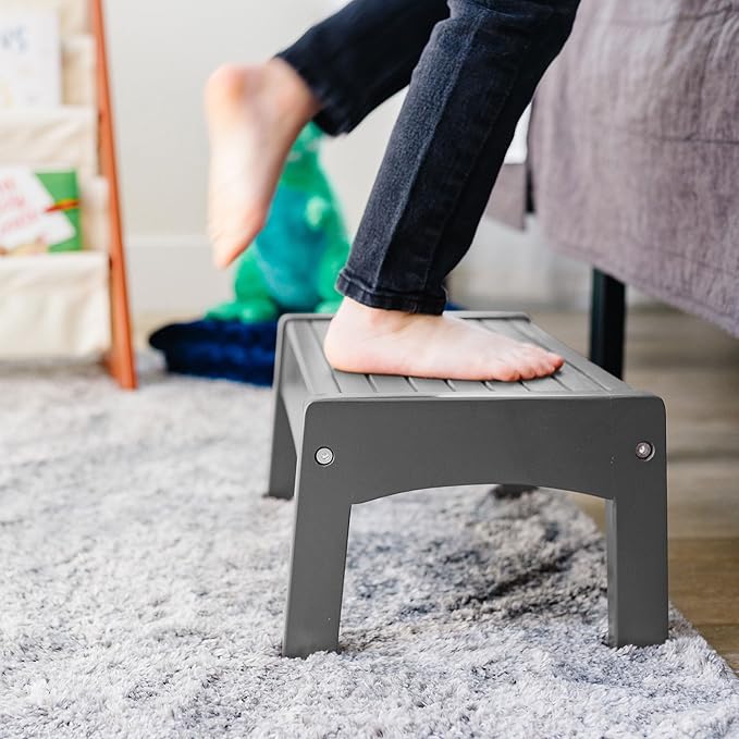 Wildkin Wooden Slatted Step Stool for Adults & Kids – Skid-Proof, 14 x 9.5 x 7 in, Durable for Bathroom & Kitchen Use, Holds Up to 150 lbs - Gray