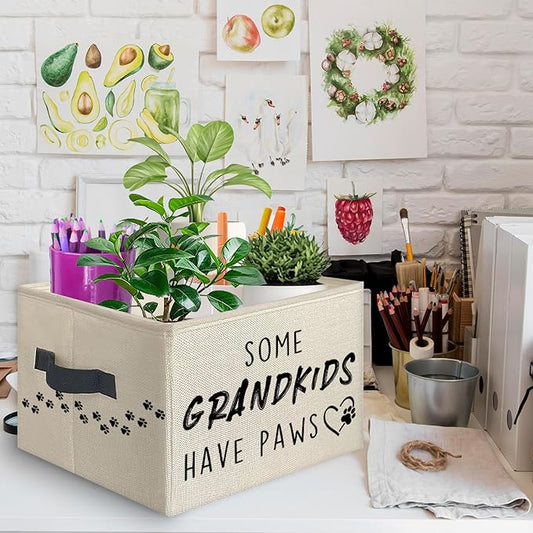 Dog Grandma Gifts Foldable Storage Bins Box with Handles, Dog Owner Lovers Gifts, Some Grandkids Have Paws Collapsible Toys Books Clothes Organizer Basket for Bedroom Bathroom