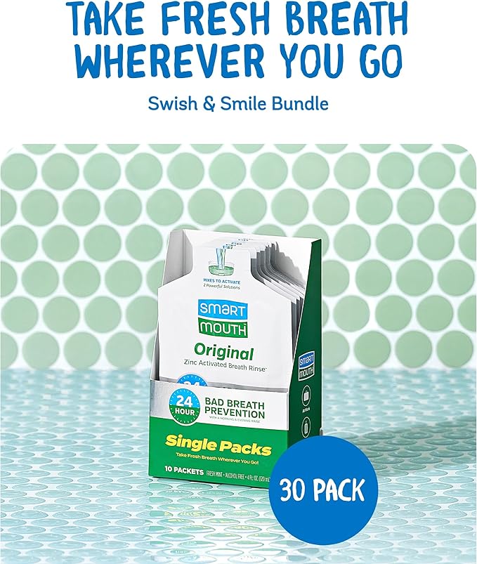 SmartMouth Original Activated Mouthwash Single Packs, Travel Mouthwash, Fresh Mint, 30 Pack