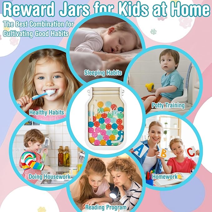 [Upgrade]Herda Magnetic Reward Jars for Kids with 54Pcs Smiley Tokens & 420 Holographic Star Stickers for Kids,Behavior Chart for Classroom,Reward Chart for Kids,Potty Training Chore Reward System