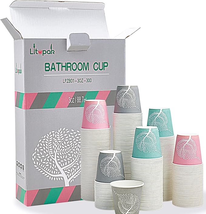 LITOPAK 300 Pack 3 oz Disposable Bathroom Cups, Colorful Small Disposable Paper Cups for Parties, Picnics, Barbecues, Travel and Events