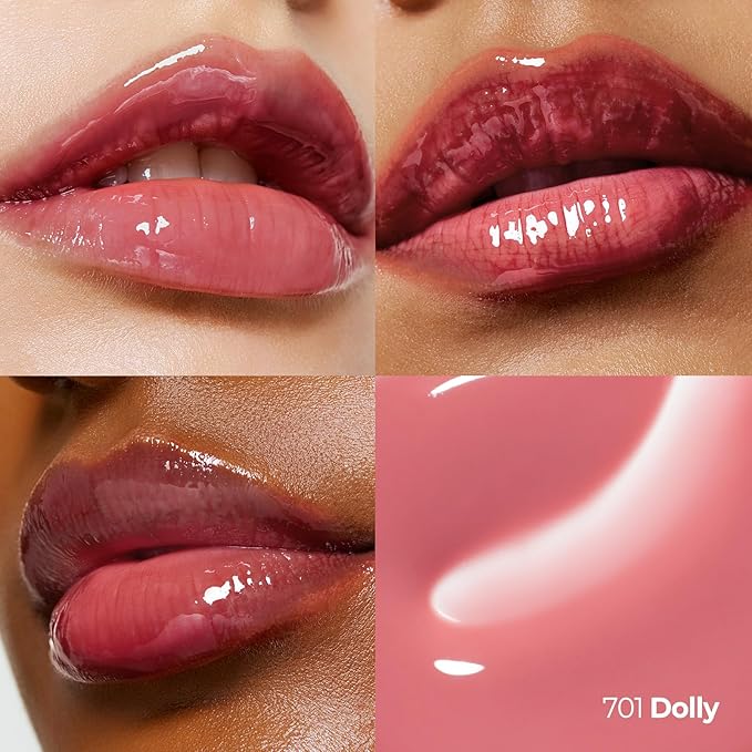 Laka Fruity Lip Glotioner, 10ml/0.33 fl.oz, Lip Gloss with High Shine Vivid Colors, Jelly tip for Hygienic & Easy Application, Plumping Conditioner, Vegan, K-Beauty (#701 Dolly)