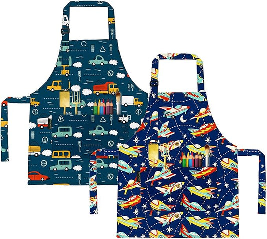 BeeGreen Kids Cooking Aprons w Adjustable Strap Kitchen Aprons w Front Pocket for Kids Toddler Painting Baking Artist