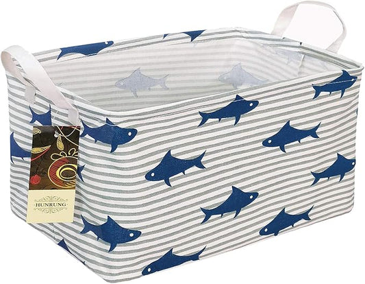 HUNRUNG Rectangle Storage Basket Cute Canvas Organizer Bin for Pet/Children Toys, Books, Clothes Perfect for Rooms/Playroom(Shark)
