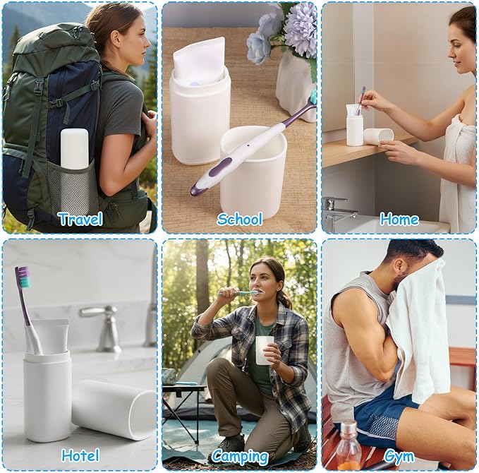 Toothbrush Travel Case Portable Toothbrush Holder with Mouthwash Cup Compact Toothbrushes and Toothpaste Container for Traveling Camping Business Trips Large Capacity White Toothbrushes Holders