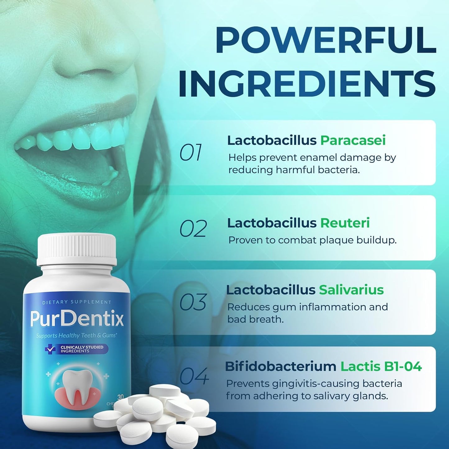 Oral Health Probiotic – 4-Strain Formula for Healthy Gums, Teeth & Fresh Breath – 90 Chewable Tablets