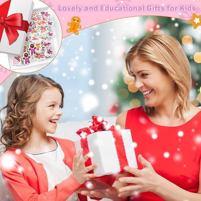 CJiangpo 60Pcs Christmas Erasers for Kids Bulk, Cute Mini Gingerbread Man Pencil Rubber Erasers Novelty Desk Pets for Classroom Rewards Holiday Christmas Party Favors Filler Stocking Stuffers