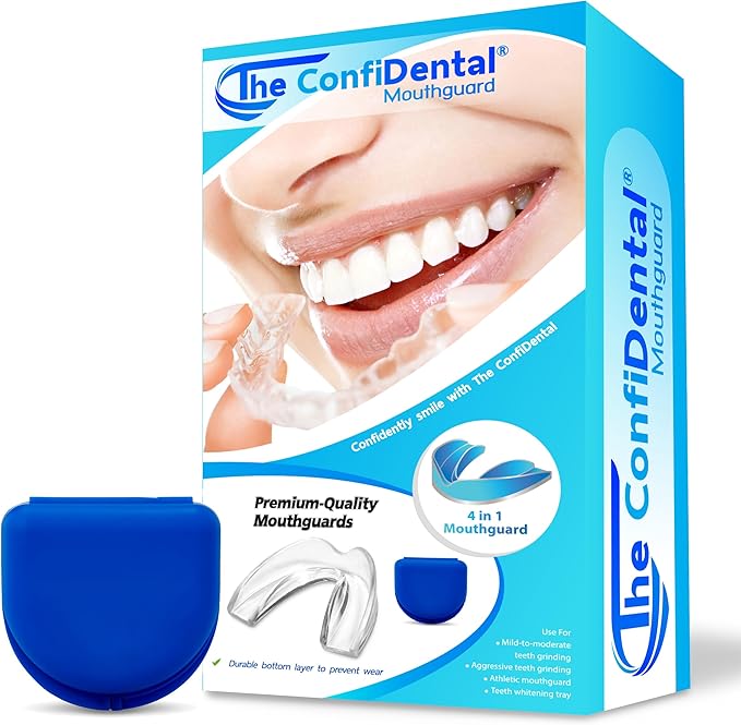 The ConfiDental - Pack of 4 Moldable Mouth Guard for Teeth Grinding Clenching Bruxism, Sport Athletic, Whitening Tray, Including 2 Regular and 2 Heavy Duty Guard (2 (LLL) Regular 2 (II) Heavy Duty)