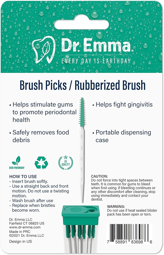 Dr. Emma Brush Picks Rubberized Mint Brush Picks, 2 Packs, 100 Picks/Pack