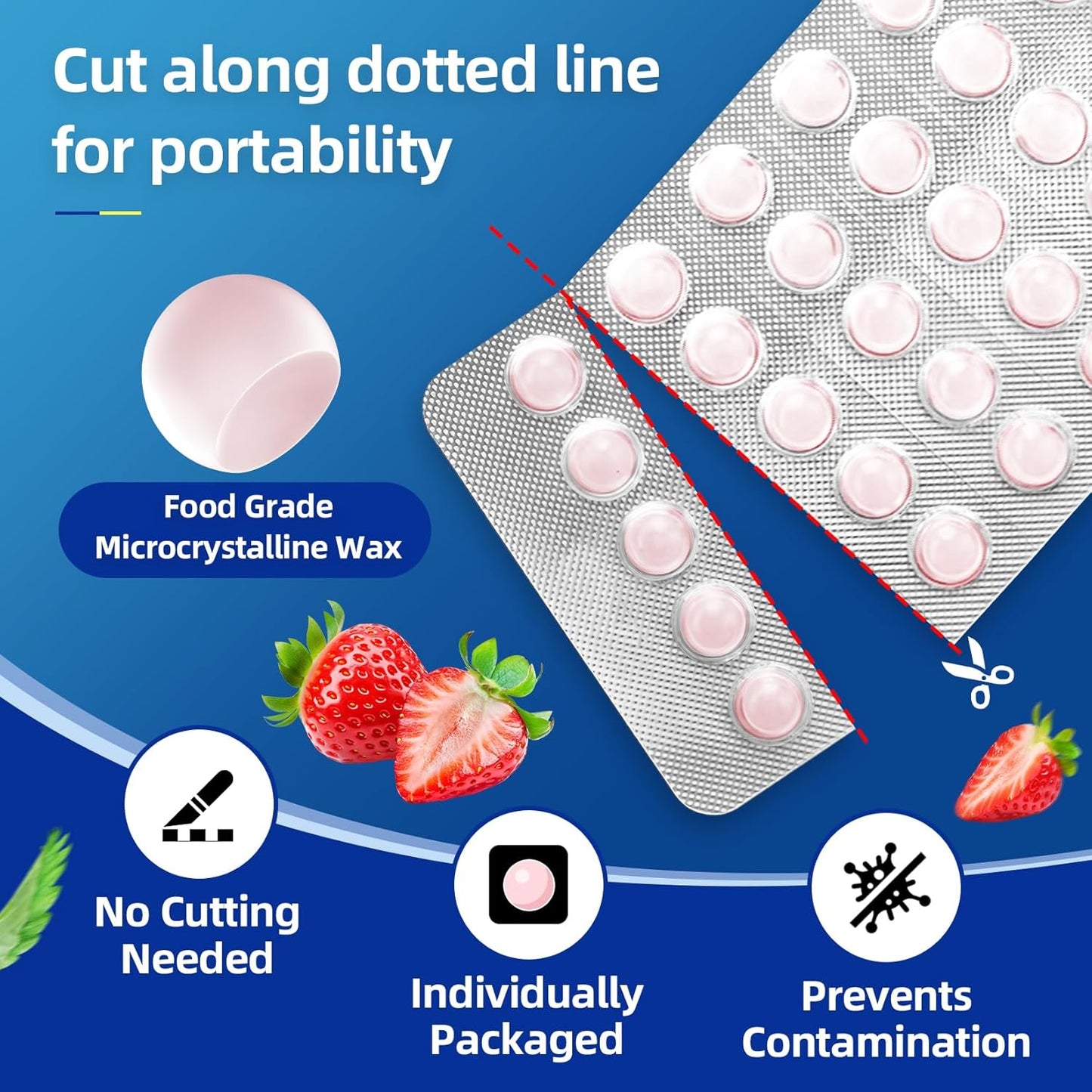 Bopika Orthodontic Wax for Braces Wax Dots 120 Individually Wrapped, Strawberry Flavored Dental Wax for Comfort & Protection