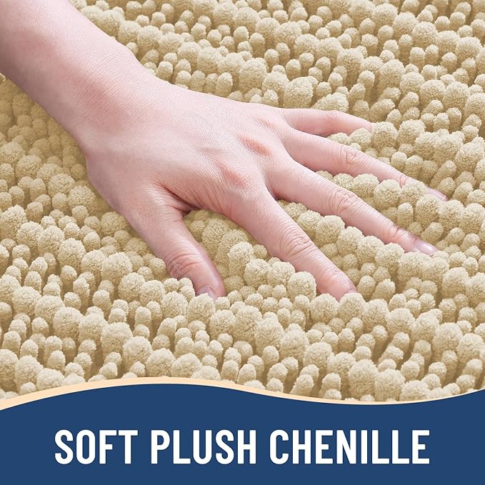 Arotive Luxury Chenille Bathroom Rug Mat, Extra Soft Thick Absorbent Shaggy Bath Rugs, Non-Slip Machine Wash Dry, Plush Bath Mats for Bathroom, Shower and Tub, 36x24, Cream Beige
