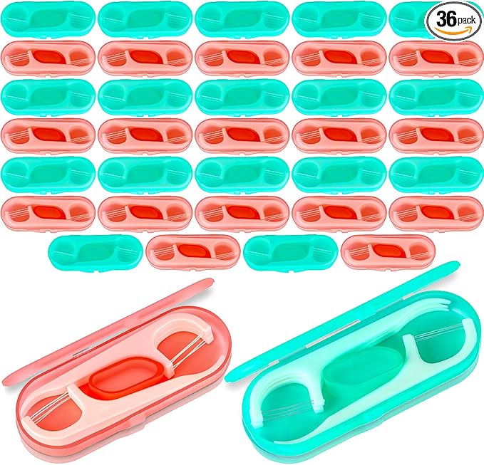 36 Pack Travel Floss Dental Cases with 360 Pcs Toothpick Flossers Portable Picks Individually Sealed Refillable Storage Box for Adults Teeth Cleaning Ideal for Family Hotel Office (Green, Pink)
