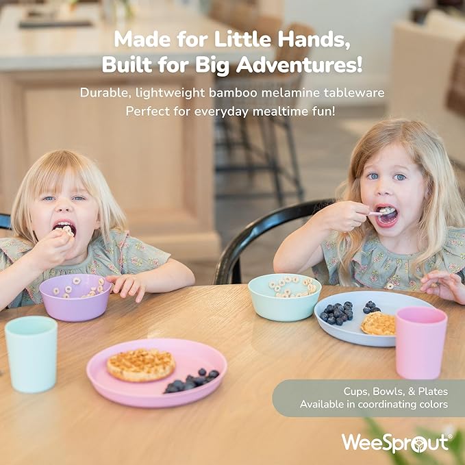 WeeSprout Bamboo Toddler Cups - 4 pc Set (10 fl oz), Organic & Non-Plastic Cup Pack for Toddlers, Big Kids or Baby, Natural