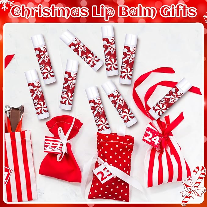 25 Pack Christmas Lip Balms Bulk Christmas Candy Peppermint Cane Scented Holiday Flavor Lip Balm Gifts Xmas Party Gifts Bulk Xmas Items Stocking Stuffers for Women Men Staff Employee (Lollipop 1)