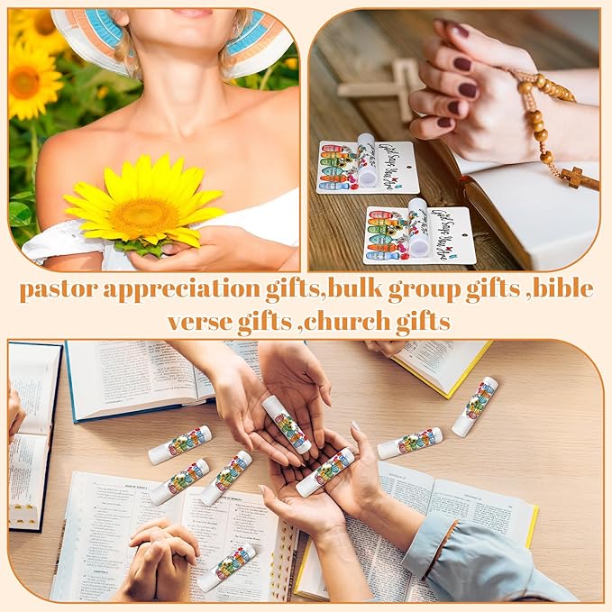 25 Pack Christmas Sunflower Gifts Religious Bible Verse Lip Balms Bulk 5 Flavor for Women Men Christian Religious Church Party Favors with Scripture Inspirational Gifts for Coworkers Staff