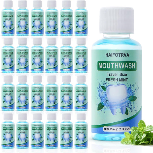 50 Pcs Mini Mouthwash Travel Size Bulk,Blue Portable Mint Flavor Mini Mouthwash Individual 35ml/1.2oz On The Go Mouth Wash Small Bottle for Travel,Office,Toiletry Kits