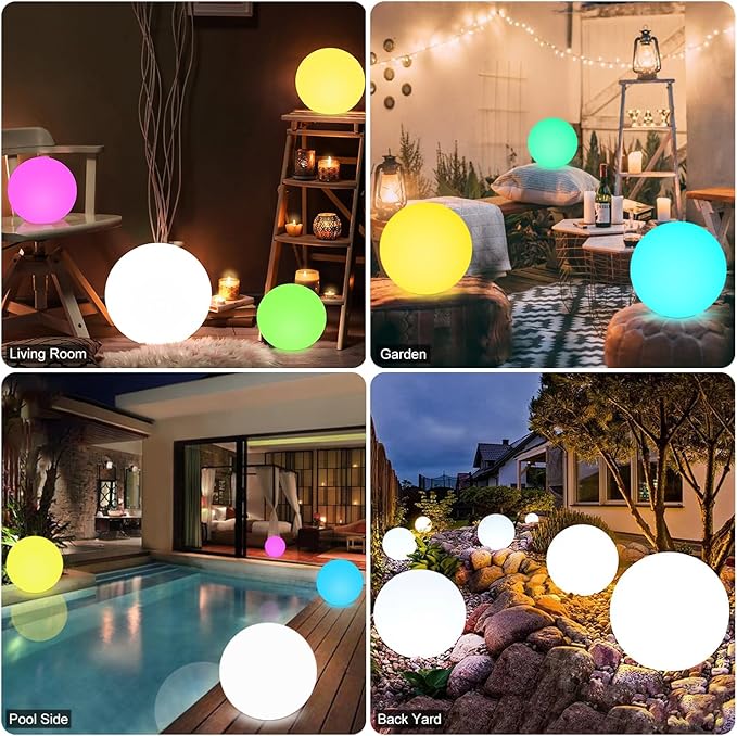 12-in LED Globe Orb Lamp, Dimmable RGB Color Changing Glowing Orb Lights Rechargeable Glowing LED Ball Light w/Remote, Waterproof Outdoor Globe Light Soothing Mood Lamp for Bedroom Garden Patio Decor