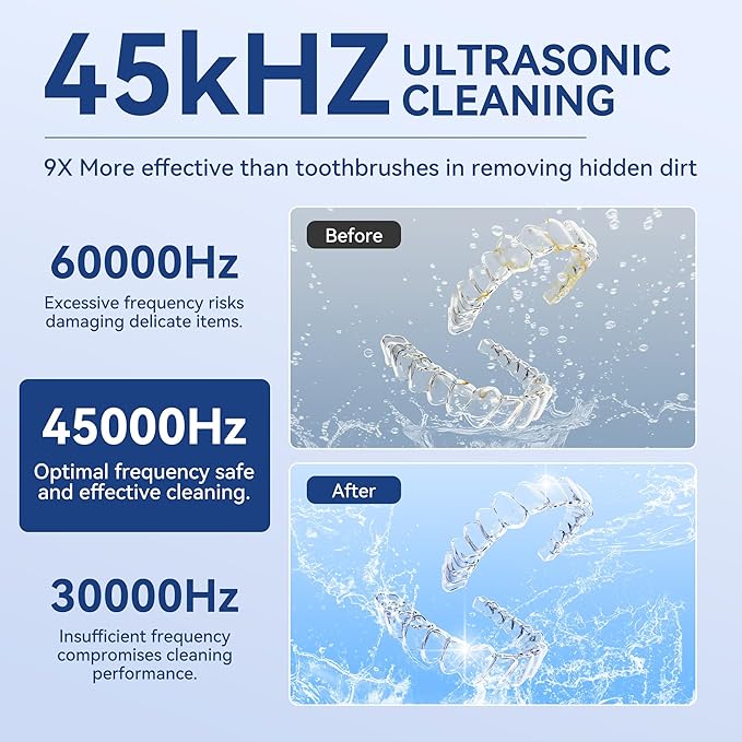 Ultrasonic Retention Cleaner,45kHzRetainer Cleaner Machine for Denture, Mouth Guard, Night Guard, Aligner, Braces, Toothbrush Head & Jewelry,245ML Dental Cleaning Pod