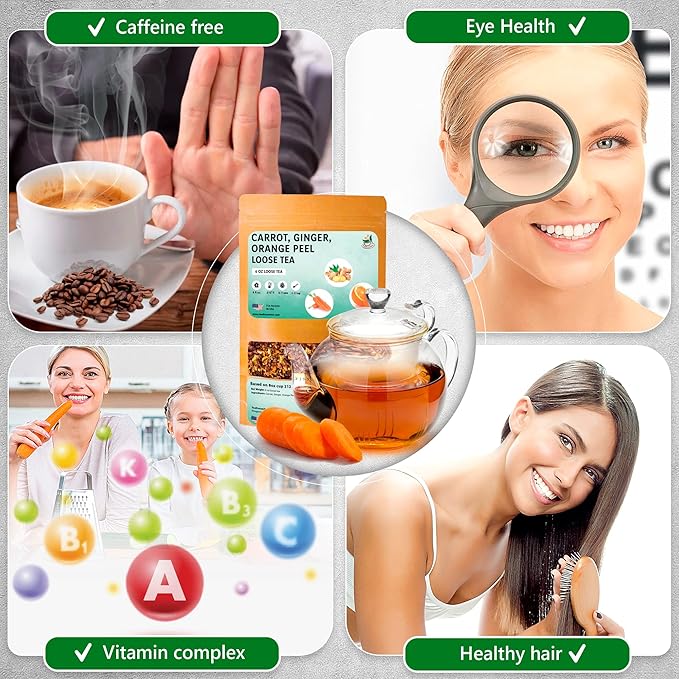 TeaDreamTea – Carrot Ginger Orange Peel - Loose Leaf Herbal Bulk Tea - Caffeine-Free - Vitamins Rich - Boost Immune System - Carrot Raw from USA - Hot and Iced Tea - 6 ounce / 170 g