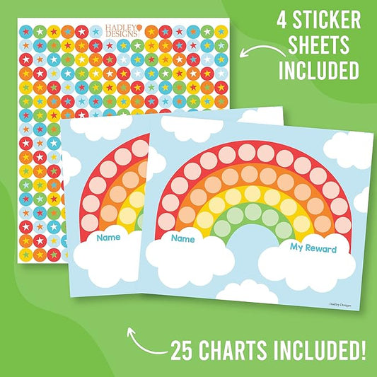 Star Sticker Chart for Kids Behavior -25 Toddler Sticker Reward Chart for Kids Incentives, Behavior Chart for Kids at Home & Classroom, Rainbow Incentive Chart for Classroom Must Haves