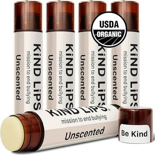 Kind Lips Lip Balm - Nourishing & Moisturizing Lip Care | for Dry Chapped Lips | Infused with Shea Butter & Beeswax | Unscented | 0.15 Ounce (Pack of 5)
