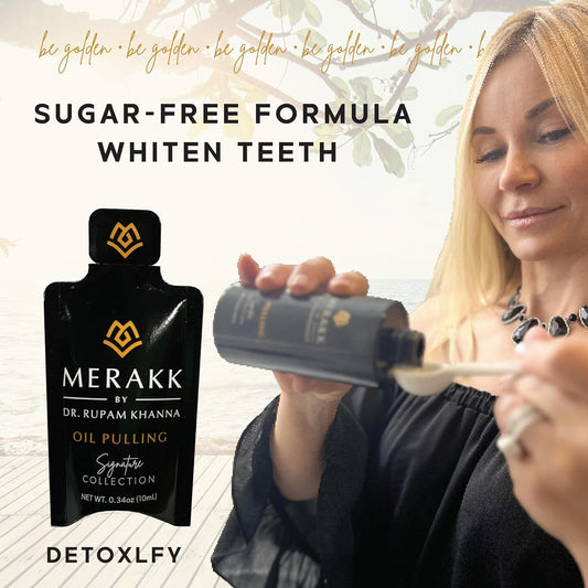 Merakk Coconut Oil Pulling for Teeth and Gums - Ayurvedic Coconut Pulling Oil for Teeth and Gums w/Clove & Grape Seed Oil - Whitening Oil Pulling Mouthwash - Oil Pulling Oral Rinse - 10 Sachets, 10ml