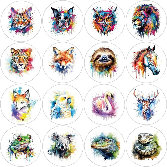 600 Pcs Watercolor Animals Stickers for Kids Teachers 1.5 Inch 16 Styles Round Watercolor Animals Stickers for Kids Birthday Party School Reward Giveaways