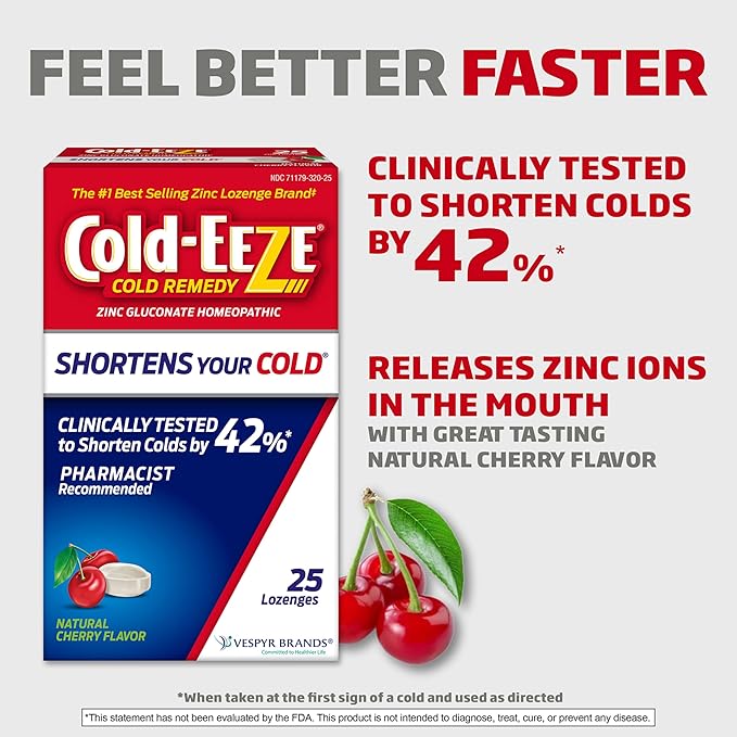 Cold-Eeze Natural Cherry Zinc Lozenges, 25 Count (Pack of 2)