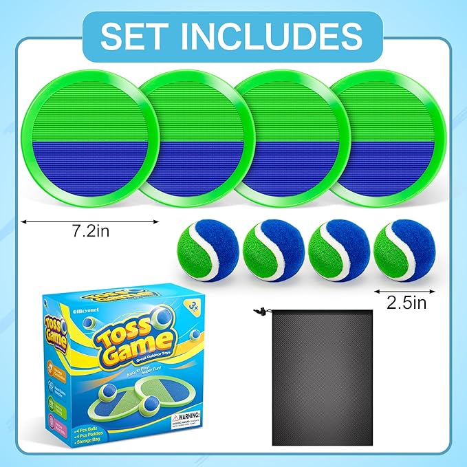 Outdoor Toys for Kids Ages 4-8, Outside Game for 3 4 5 6 7 8-12 Year Old Boys Girls, Catch Ball Toss Game for Pool, Beach, Yard- Toddlers Birthday Gifts Easter Basket Stuffers(4Pcs Green Paddles)