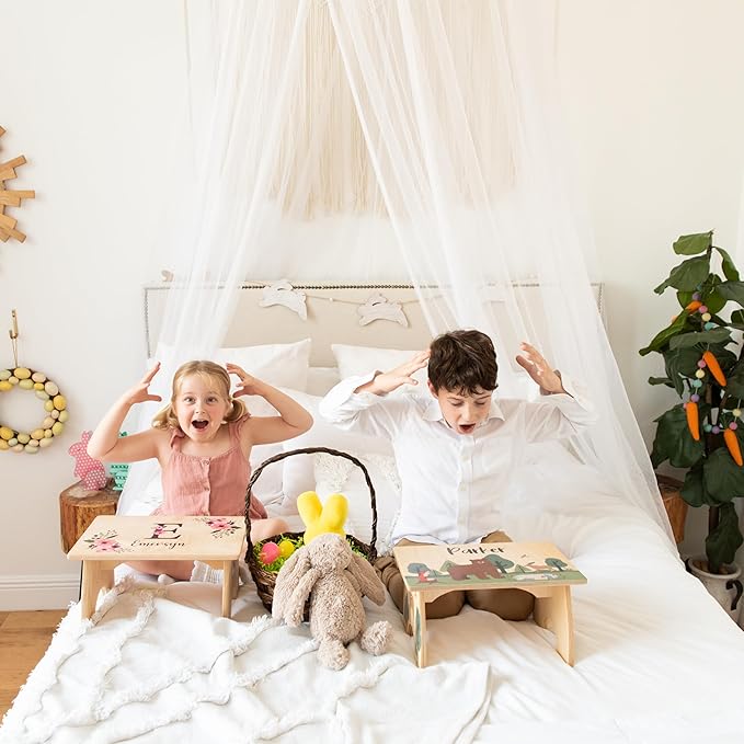 Step Stool for Toddlers- Personalized Wood Kids Step Stool with Name for Kitchen Sink, Bathroom, Potty Training, Toilet, Kitchen Sink- Sturdy and Safe- Made in USA by BloomOwl (Woodland- Pretty)