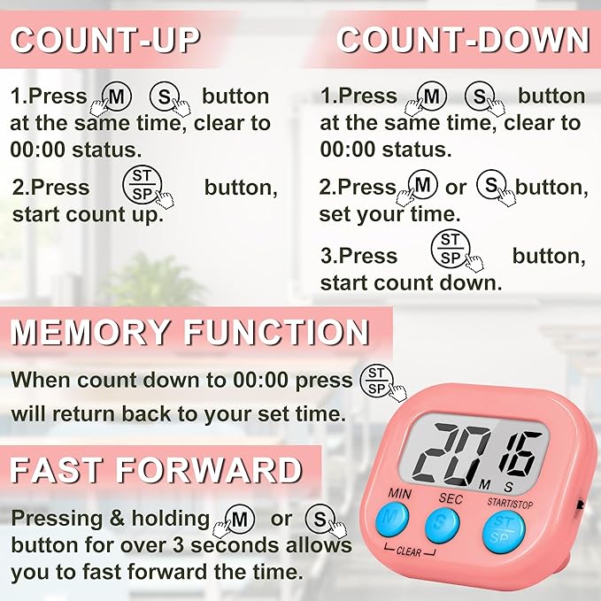 ZILLEEN Classroom Timer for Kids Teachers 2 Pack Digital Timers, Purple & Pink