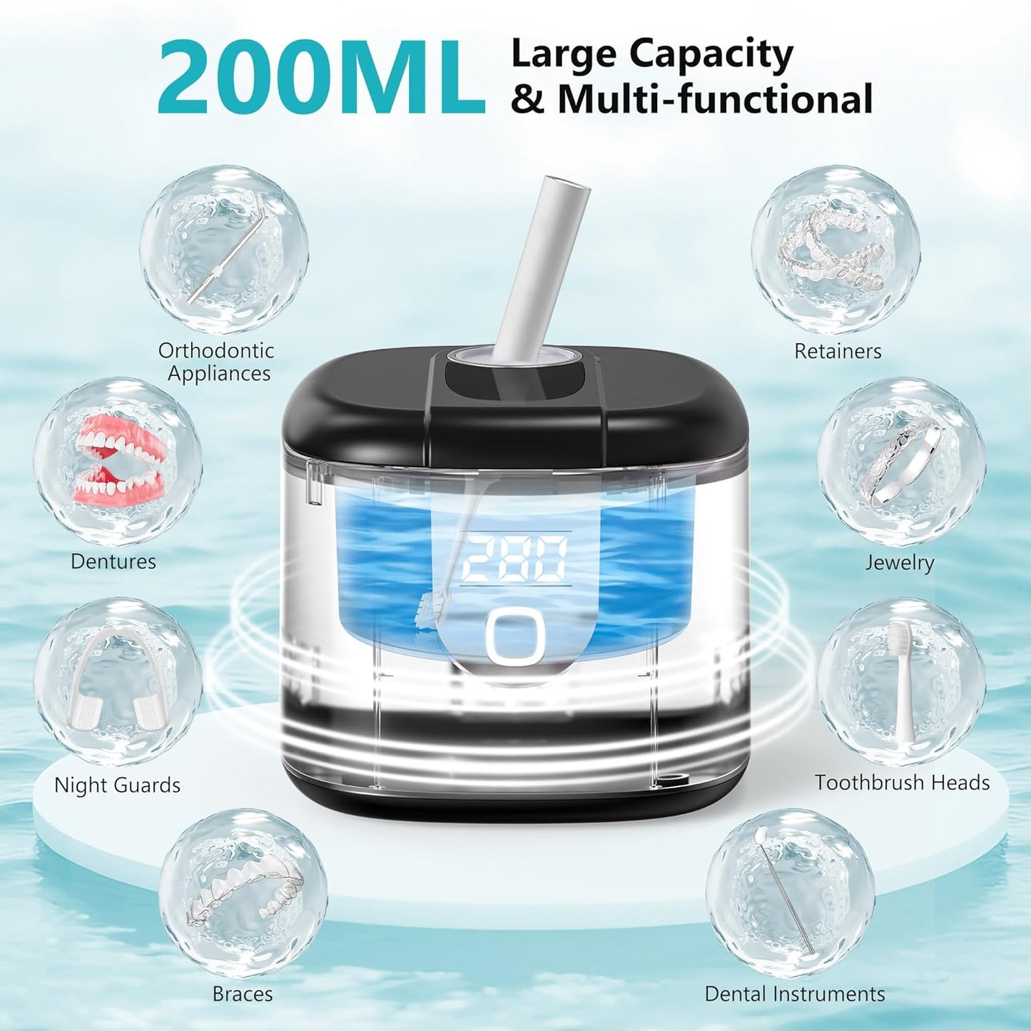 Sejoy 45kHz Ultrasonic Retainer Cleaner, Double Denture Cleaning Machine with Digital Timer, Cleaner for Braces, Mouth Guards, Rings, Toothbrush