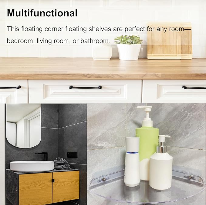 Acrylic Corner Shelves, Adhesive Shelf, Shower Caddy Organizer for Home Decor,Clear Shower Shelf,No Drilling Wall Mounted Bathroom Shelves (Clear 10 inch 1 set)