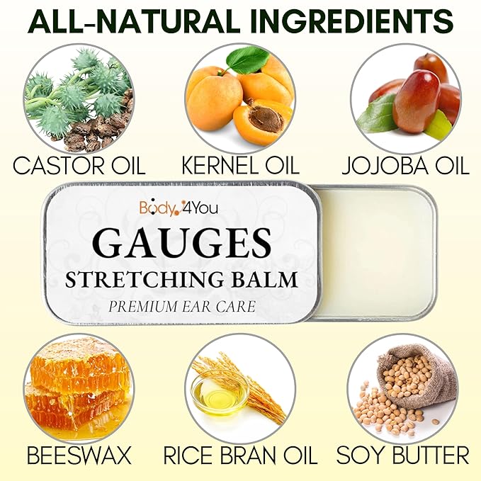 BodyJ4You Piercing Aftercare Kit - Ear Stretching Balm - 100% USDA Organic Jojoba Oil - Stretched Ear Gauges Tragus Nose Septum Lip Navel - Soothe Moisturize Skin Recovery Pure Natural Vegan Solution