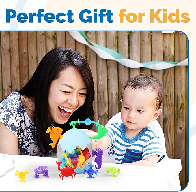 JoySprout Suction Bath Toys for Toddlers 1-3, 30PCS Ocean Animal Suction Cup Toys – Silicone Sensory Suction Toys for Kids, No-Hole Mold-Free Bathtub Toys, Stick to Window & Wall