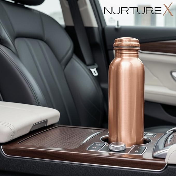 Pure Copper Water, Bottle 34 Oz / 1 Liter, Leak-Proof, Joint-Free, Anti-Tarnish Protective Coating, Handcrafted, Eco-Friendly & Ayurvedic Drinkware for Yoga, Gym & Office - Smooth