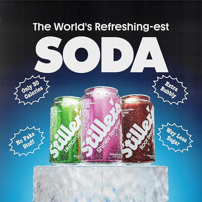 Stiller’s Natural Soda Variety Pack – Shirley Temple, Lemon Lime & Root Beer – 12pk of Low Sugar, Vitamin-Enriched Cans – All-Natural, No-Biotic, Zero-Guilt Sodas for Real Soda Lovers