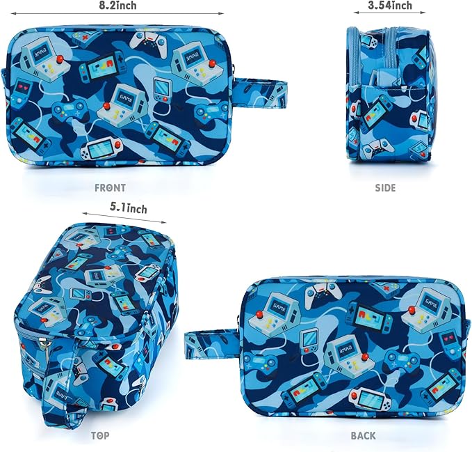 Kids Toiletry Bag for Boys, Travel Toiletry Bag for Little Young Boys Waterproof Hanging Wash Bag Toddler Traveling Toiletries, Games Camo Blue