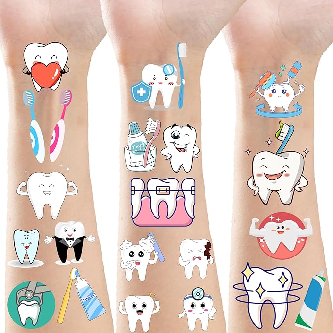 380 Tooth Temporary Tattoos Stickers Dental Hospital Dental Health Party Brush One's Teeth Themed Baby Shower Birthday Party Favors Decorations Tattoo Stickers