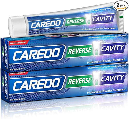 Upgraded Taste - CAREDO Cavity Reversal Hydroxyapatite Toothpaste for Adults, Cavity Tooth Filler as Remineralizing Home Cavity Repair, Fluoride Free Reverse Cavities for Tooth Decay Repair, 2-Pack