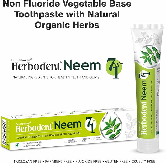 Herbodent® NEEM 7 in 1 Toothpaste-6.53Oz Pack of 1 | Organic Herbs-Neem, Black Seed & Xylitol for Anti Cavity, Cardamom & Mint for Freshness, Baking Soda for Great Cleaning-No Fluoride & No Paraben