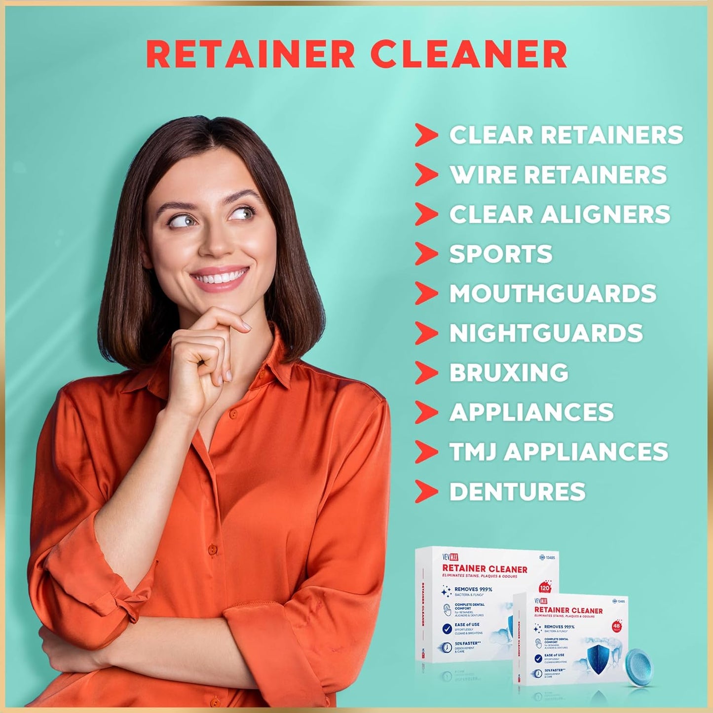 Retainer Cleaner Tablets - 48 Tablets (1.5 Months Supply) - Denture Cleaning, Removes Stains & Odours, Freshens Aligners, Mouthguards, Nightguards - Perfect for Ultrasonic Retainer Cleaner