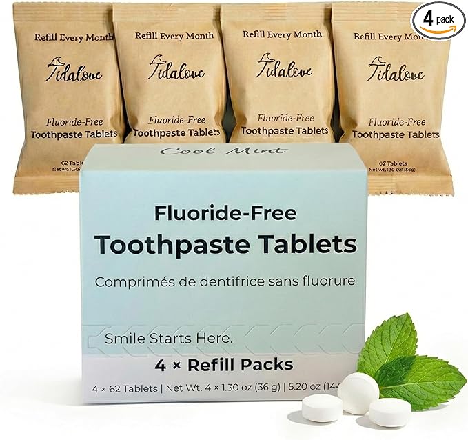 Cool Mint Fluoride-Free Toothpaste Tablets with Nano Hydroxyapatite | Natural Whitening, Enamel Strengthening, Plastic-Free & Travel-Friendly (4 Month Refill)