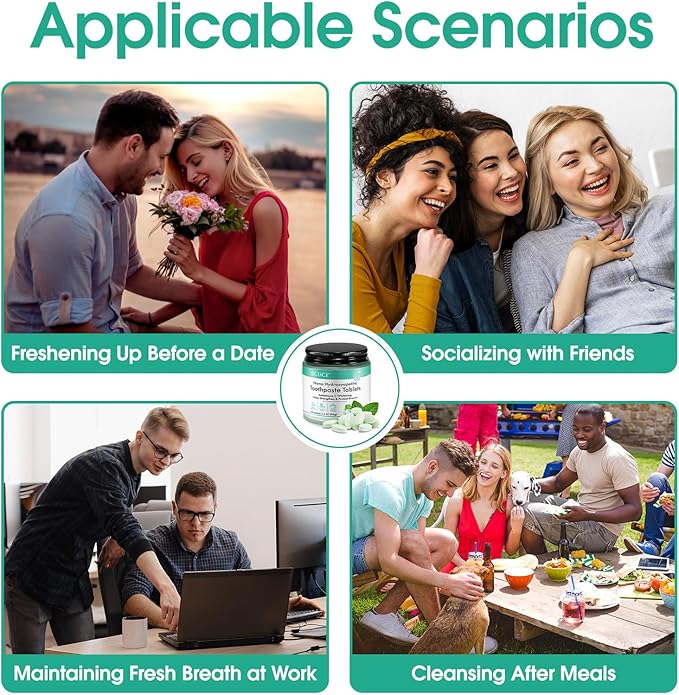 Toothpaste Tablets,150 Nano Hydroxyapatite Toothpaste Tablets, Chewable Xylitol Toothpaste Tablets, Fluoride-Free - Natural Whitening Remineralizing Travel-Friendly Eco Tabs, Peppermint