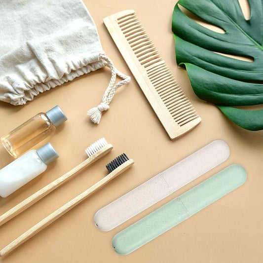 VOCOSTE 2pcs, Traveling Toothbrush Holders Case, PP Toothbrush Case for Travel Business, Green, Beige, 8.07''x1.22''x0.83''